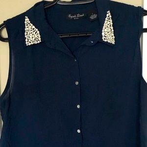 Adorable Navy Sheer with pearl Top